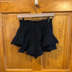 aerie Black Tiered Ruffle Smocked-Waist Shorts